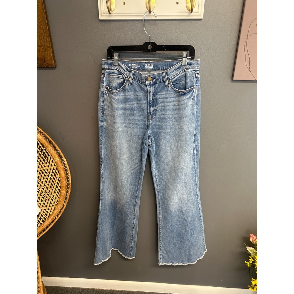 a.n.a A New Approach Womens Size 8 MidRise Loose Flare Jeans Raw Hem Denim